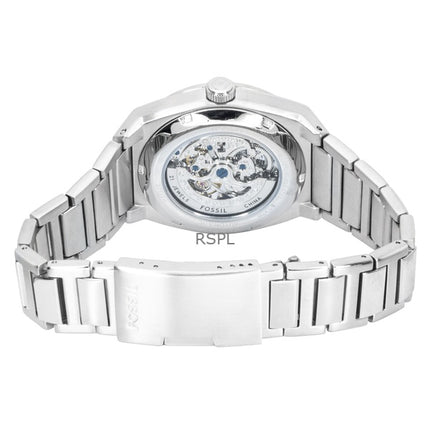 Fossil Everett Herrenuhr aus Edelstahl mit blauem Skelettzifferblatt und Automatikwerk ME3220