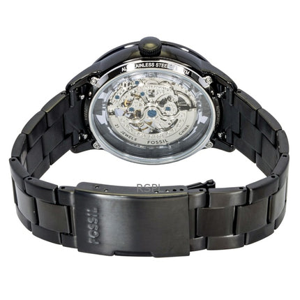 Fossil Townsman Herrenuhr aus Edelstahl mit schwarzem Skelett-Zifferblatt und Automatikwerk ME3269