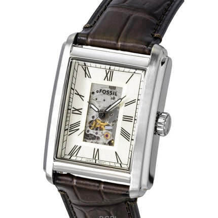 Fossil Carraway Herrenuhr mit Krokodillederarmband, offenem Herzmotiv, beigem Zifferblatt und Automatikwerk ME3272
