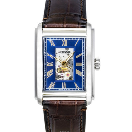 Fossil Carraway Herrenuhr mit Krokodillederarmband, offenem Herzmotiv, blauem Zifferblatt und Automatikwerk ME3273