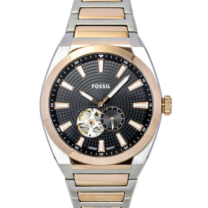 Fossil Everett Zweifarbige Edelstahl Offenes Herz Schwarzes Zifferblatt Automatik ME3277 Herrenuhr