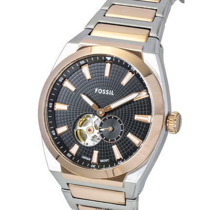 Fossil Everett Zweifarbige Edelstahl Offenes Herz Schwarzes Zifferblatt Automatik ME3277 Herrenuhr