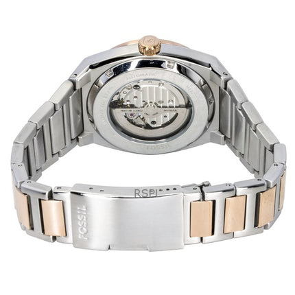 Fossil Everett Zweifarbige Edelstahl Offenes Herz Schwarzes Zifferblatt Automatik ME3277 Herrenuhr