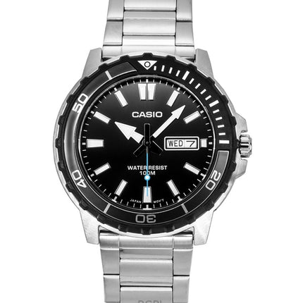 Casio Standard Analog Edelstahl Schwarzes Zifferblatt Quarz MTD-125D-1A3V 100M Herrenuhr