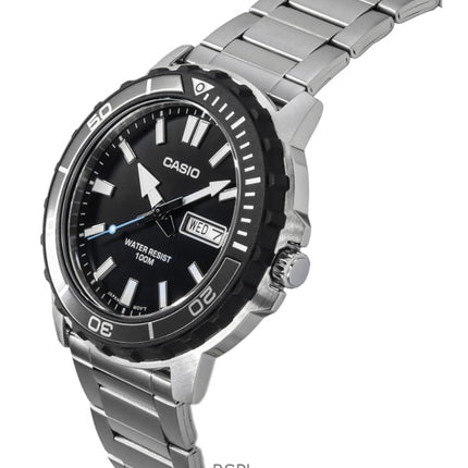 Casio Standard Analog Edelstahl Schwarzes Zifferblatt Quarz MTD-125D-1A3V 100M Herrenuhr