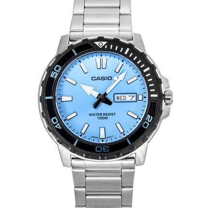 Casio Standard Analog Edelstahl Aqua Blau Zifferblatt Quarz MTD-125D-2A3V 100M Herrenuhr
