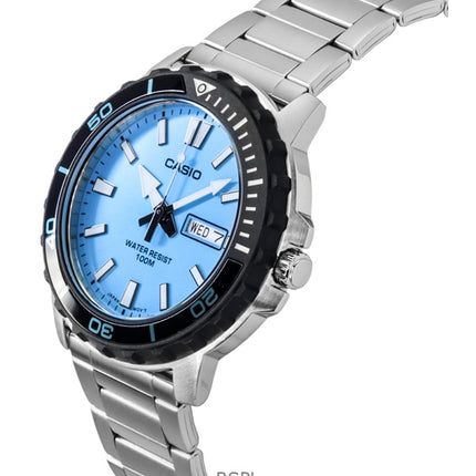 Casio Standard Analog Edelstahl Aqua Blau Zifferblatt Quarz MTD-125D-2A3V 100M Herrenuhr