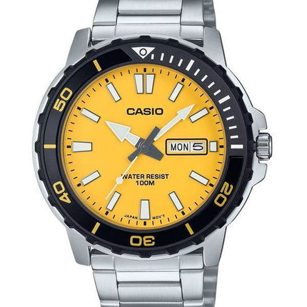 Casio Standard Analog Edelstahl Gelbes Zifferblatt Quarz MTD-125D-9AV 100M Herrenuhr