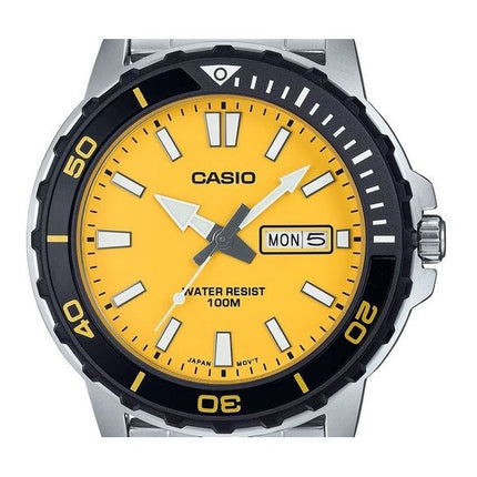 Casio Standard Analog Edelstahl Gelbes Zifferblatt Quarz MTD-125D-9AV 100M Herrenuhr
