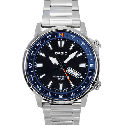 Casio Standard Analog Edelstahl schwarzes Zifferblatt Quarz MTD-130D-1A2V 100M Herrenuhr