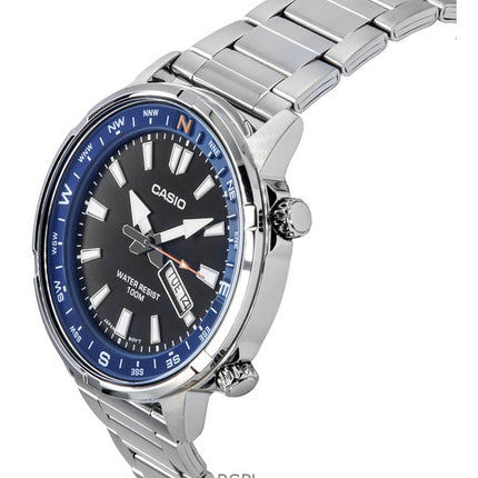 Casio Standard Analog Edelstahl schwarzes Zifferblatt Quarz MTD-130D-1A2V 100M Herrenuhr