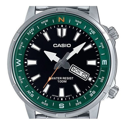 Casio Standard Analog Edelstahl schwarzes Zifferblatt Quarz MTD-130D-1A3V 100M Herrenuhr