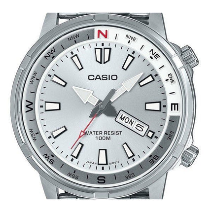 Generalüberholte Casio Standard Analog Herrenuhr, Edelstahl, silbernes Zifferblatt, Quarz, MTD-130D-7AV, wasserdicht bis 100 m