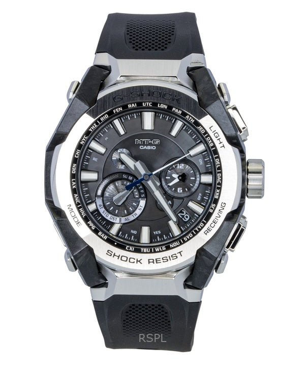 Casio G-Shock MT-G Herrenuhr mit Harzarmband, analogem schwarzem Zifferblatt, Solarfunktion, wasserdicht bis 200 m (MTG-B4000-1A).