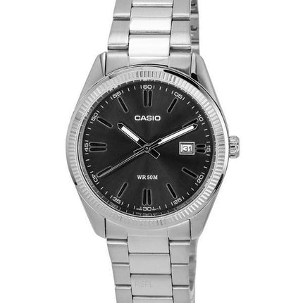Casio Standard Analog Edelstahl schwarzes Zifferblatt Quarz MTP-1302D-1A1 Herrenuhr