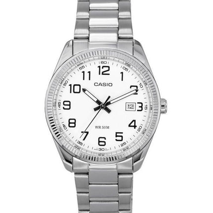 Casio Standard Analog Edelstahl weißes Zifferblatt Quarz MTP-1302D-7B Herrenuhren