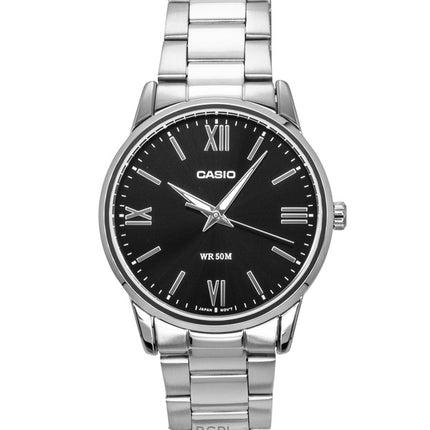 Casio Analog Edelstahl Schwarzes Zifferblatt Quarz MTP-1303DD-1AV Herrenuhr
