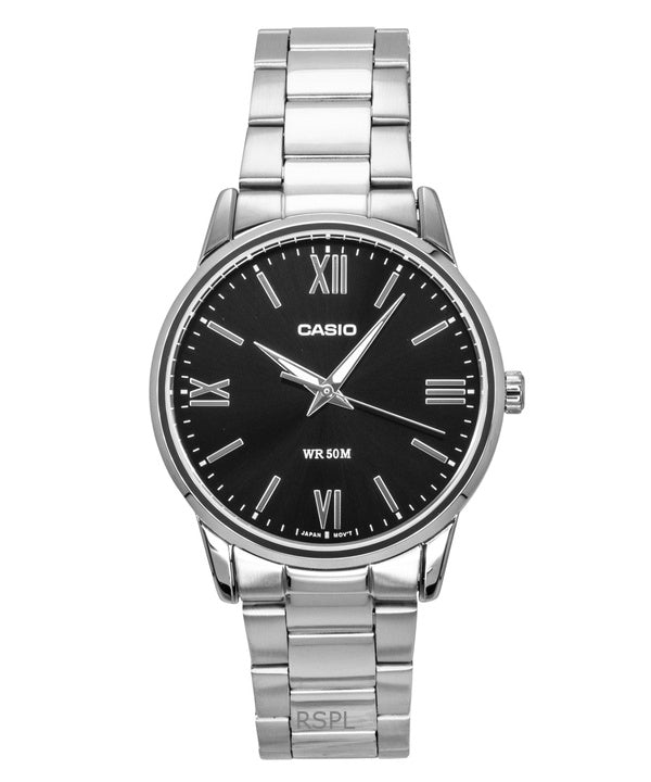 Casio Analog Edelstahl Schwarzes Zifferblatt Quarz MTP-1303DD-1AV Herrenuhr