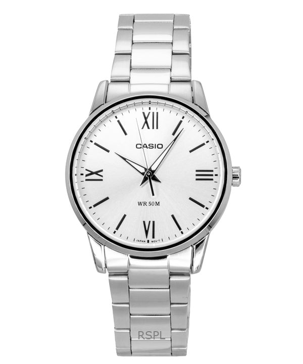 Casio Analog Herrenuhr aus Edelstahl mit silbernem Zifferblatt und Quarzwerk, Modell MTP-1303DD-7AV