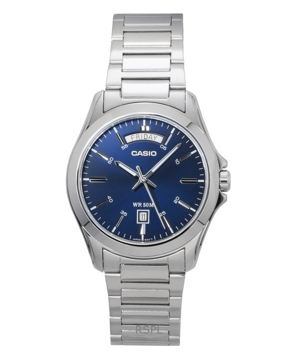 Casio Standard Analog Edelstahl Blaues Zifferblatt Quarz MTP-1370D-2A2V Herrenuhr