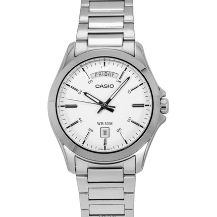 Casio Standard Analog Edelstahl Weißes Zifferblatt Quarz MTP-1370D-7A3V Herrenuhr