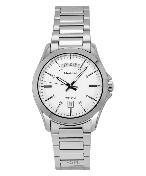 Casio Standard Analog Edelstahl Weißes Zifferblatt Quarz MTP-1370D-7A3V Herrenuhr