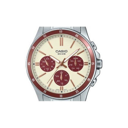 Casio Standard Analog Ionenplattiertes Edelstahl Creme Zifferblatt Quarz MTP-1374D-5A2V Herrenuhr