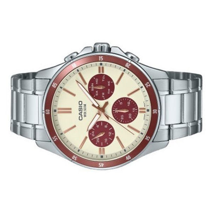 Casio Standard Analog Ionenplattiertes Edelstahl Creme Zifferblatt Quarz MTP-1374D-5A2V Herrenuhr