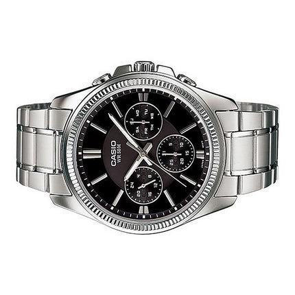 Casio Enticer Analog Edelstahl schwarzes Zifferblatt Quarz MTP-1375D-1AV Herrenuhr