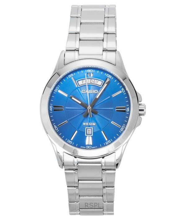 Casio Standard Analog Edelstahl Blaues Zifferblatt Quarz MTP-1381D-2AV Herrenuhr