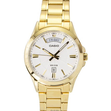 Casio Standard Analog Goldton Edelstahl Weißes Zifferblatt Quarz MTP-1381GD-7AV Herrenuhr