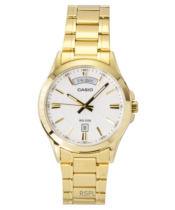 Casio Standard Analog Goldton Edelstahl Weißes Zifferblatt Quarz MTP-1381GD-7AV Herrenuhr