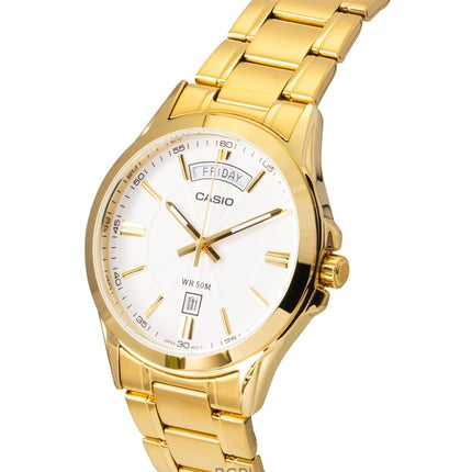 Casio Standard Analog Goldton Edelstahl Weißes Zifferblatt Quarz MTP-1381GD-7AV Herrenuhr