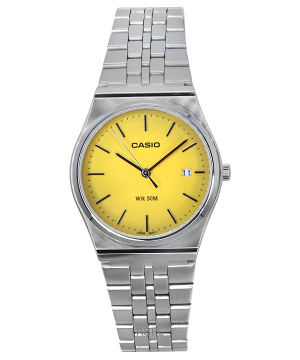Casio Standard Analog Edelstahl Gelbes Zifferblatt Quarz MTP-B145D-9AV Unisex-Uhr
