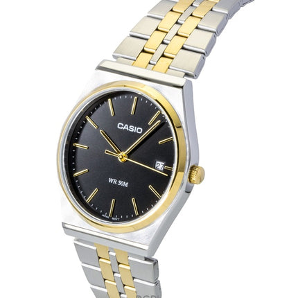 Casio Analog Zweifarbige Edelstahl Schwarzes Zifferblatt Quarz MTP-B145SG-1AV Herrenuhr