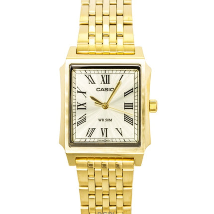 Casio Analog Herrenuhr aus Edelstahl mit goldenem Zifferblatt und Quarzwerk MTP-B190G-9BV