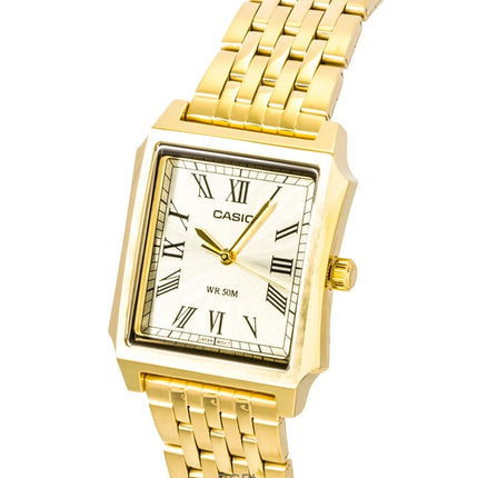 Casio Analog Herrenuhr aus Edelstahl mit goldenem Zifferblatt und Quarzwerk MTP-B190G-9BV
