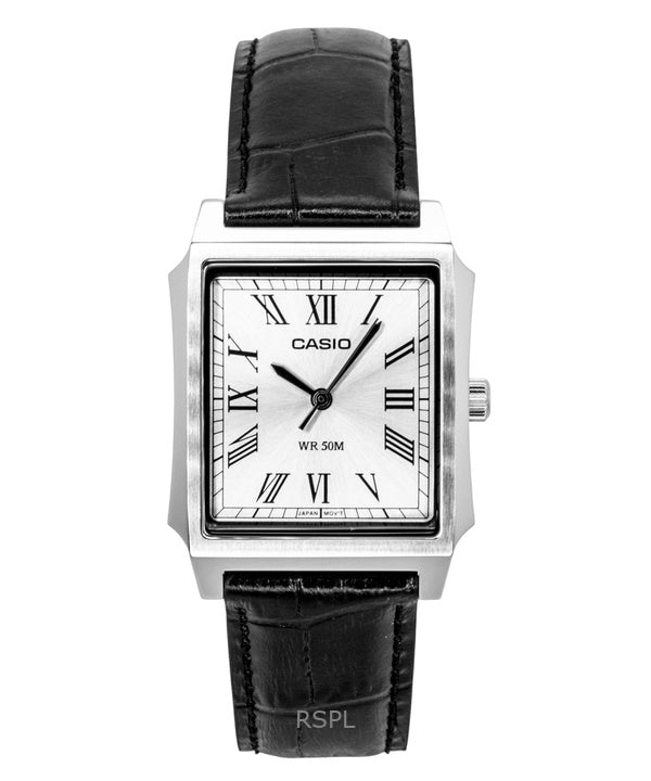 Casio Herrenuhr mit analogem Lederarmband, silbernem Zifferblatt und Quarzwerk, Modell MTP-B190L-7BV