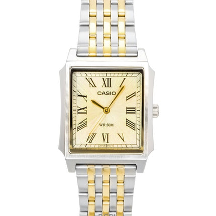 Casio Analog Herrenuhr aus Edelstahl mit goldenem Zifferblatt und Quarzwerk MTP-B190SG-9BV