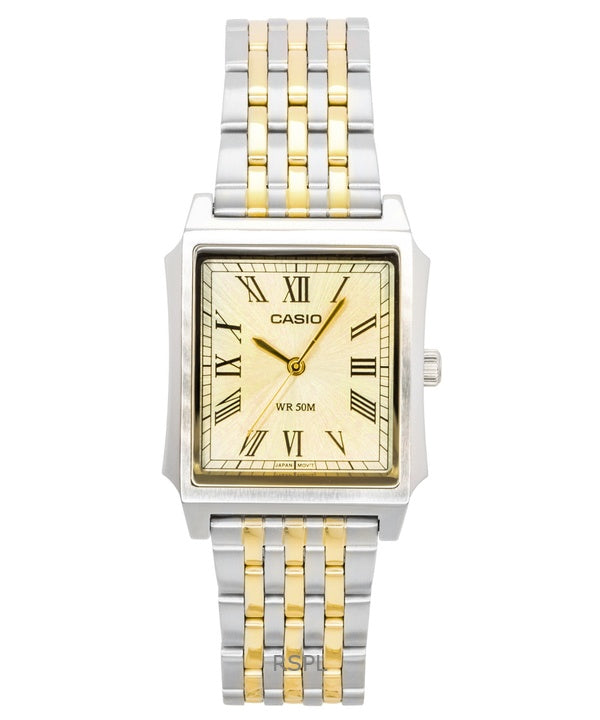 Casio Analog Herrenuhr aus Edelstahl mit goldenem Zifferblatt und Quarzwerk MTP-B190SG-9BV
