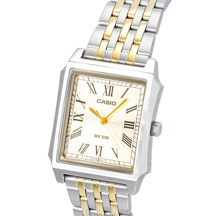 Casio Analog Herrenuhr aus Edelstahl mit goldenem Zifferblatt und Quarzwerk MTP-B190SG-9BV