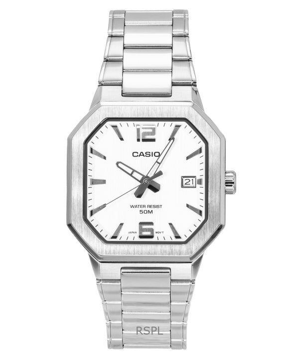 Casio Analog Edelstahl Silbernes Zifferblatt Quarz MTP-B195D-7AV Herrenuhr