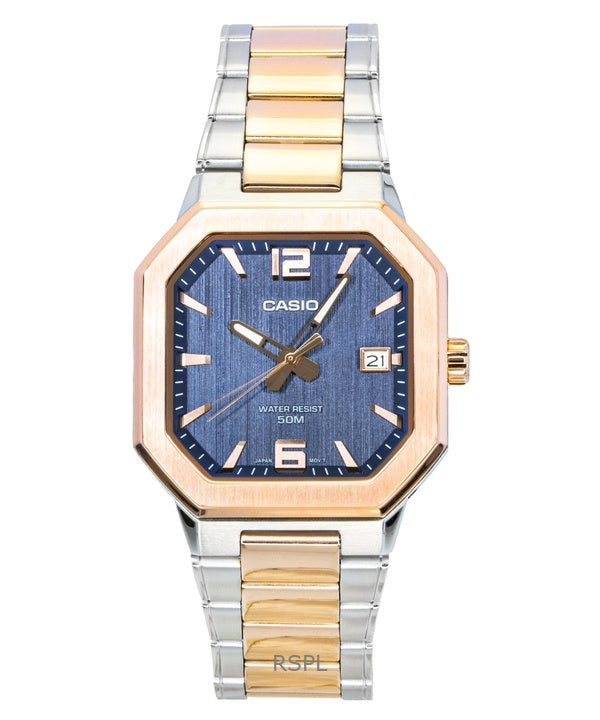 Casio Analog Zweifarbige Edelstahl Schwarzes Zifferblatt Quarz MTP-B195RG-2AV Herrenuhr