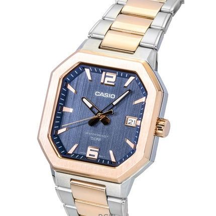 Casio Analog Zweifarbige Edelstahl Schwarzes Zifferblatt Quarz MTP-B195RG-2AV Herrenuhr