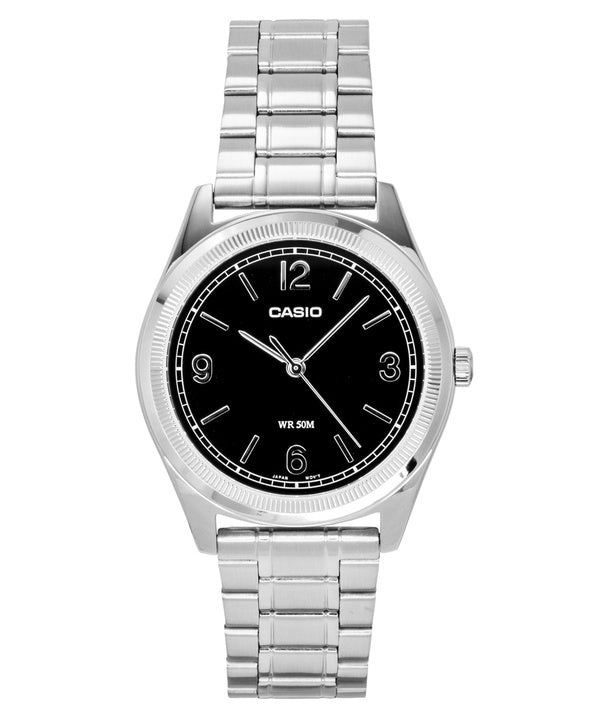 Casio Standard Analog Herrenuhr aus Edelstahl mit schwarzem Zifferblatt und Quarzwerk MTP-B210D-1AV