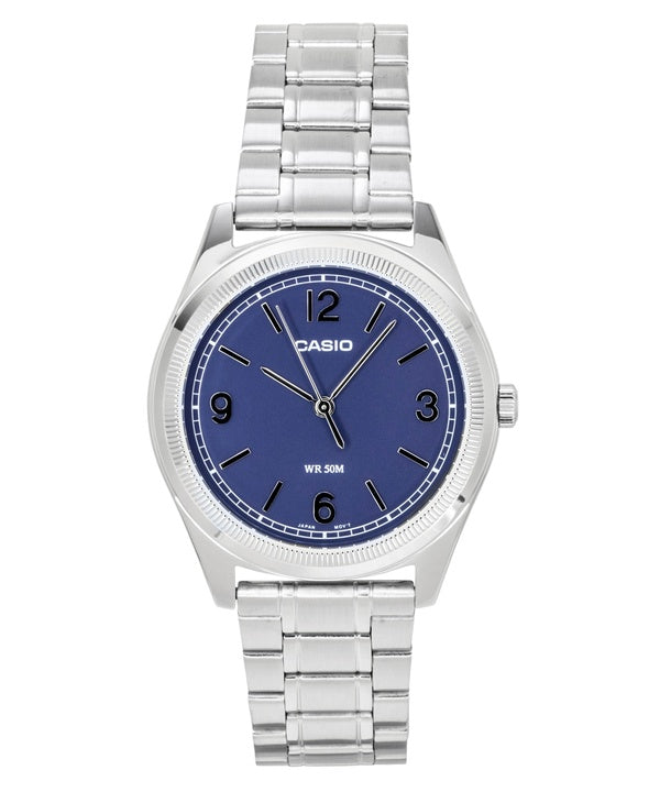 Casio Standard Analog Herrenuhr aus Edelstahl mit marineblauem Zifferblatt und Quarzwerk, Modell MTP-B210D-2A2V