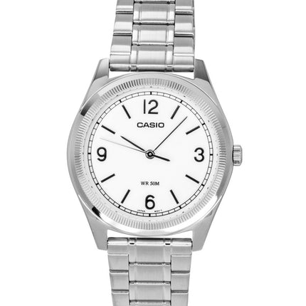 Casio Standard Analog Herrenuhr aus Edelstahl mit weißem Zifferblatt und Quarzwerk MTP-B210D-7AV