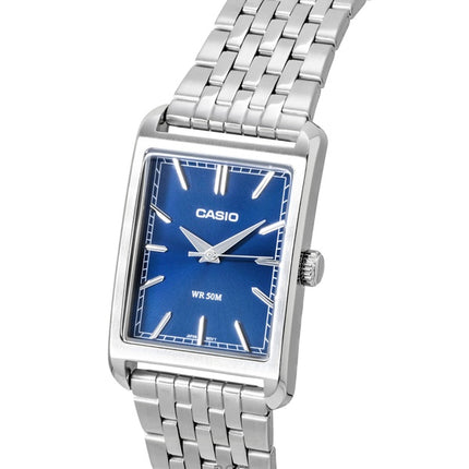 Casio Analog Edelstahl Blaues Zifferblatt Quarz MTP-B215D-2AV Herrenuhr