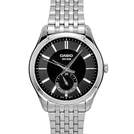 Casio Analog Edelstahl Schwarzes Zifferblatt Quarz MTP-B315D-1AV Herrenuhr