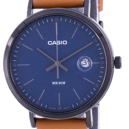 Casio Analoges Lederarmband mit blauem Zifferblatt MTP-E175BL-2E MTPE175BL-2 Herrenuhr